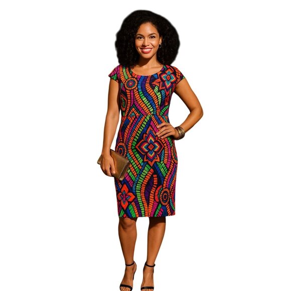 AGB Dress Multicolor Geometric Tribal Print Sheath Dress Size 12 Lined - Picture 16 of 16